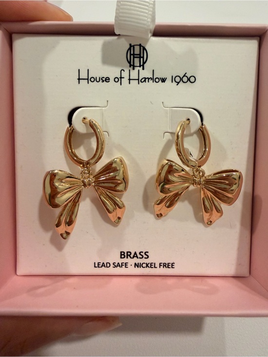 House of Harlow 1960 Jewelry - House of Harlow 1960 Shiny Gold Bow Hoop Earrings
